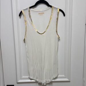 Zadig & Voltaire Cream Tank with Metallic Gold Trim